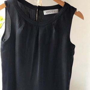 kasper black sleeveless pleated neckline top size S